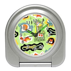 Seamless-pattern-with-wildlife-animals-cartoon Travel Alarm Clock by uniart180623