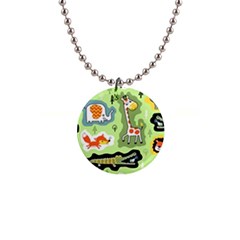 Seamless-pattern-with-wildlife-animals-cartoon 1  Button Necklace by uniart180623