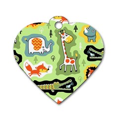 Seamless-pattern-with-wildlife-animals-cartoon Dog Tag Heart (two Sides) by uniart180623