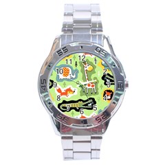 Seamless-pattern-with-wildlife-animals-cartoon Stainless Steel Analogue Watch by uniart180623