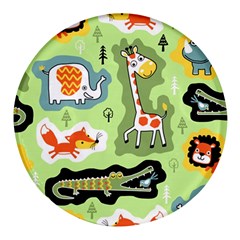 Seamless-pattern-with-wildlife-animals-cartoon Round Glass Fridge Magnet (4 Pack) by uniart180623