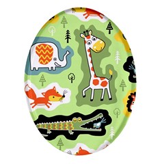 Seamless-pattern-with-wildlife-animals-cartoon Oval Glass Fridge Magnet (4 Pack) by uniart180623