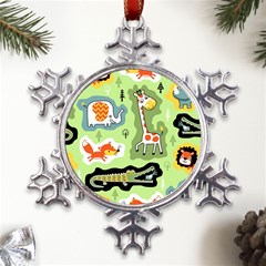 Seamless-pattern-with-wildlife-animals-cartoon Metal Large Snowflake Ornament by uniart180623