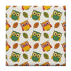 Background-with-owls-leaves-pattern Tile Coaster by uniart180623