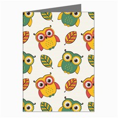 Background-with-owls-leaves-pattern Greeting Cards (pkg Of 8) by uniart180623