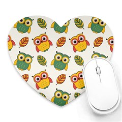 Background-with-owls-leaves-pattern Heart Mousepad by uniart180623