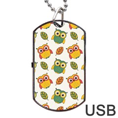 Background-with-owls-leaves-pattern Dog Tag Usb Flash (one Side) by uniart180623