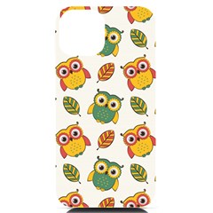 Background-with-owls-leaves-pattern Iphone 14 Black Uv Print Case by uniart180623