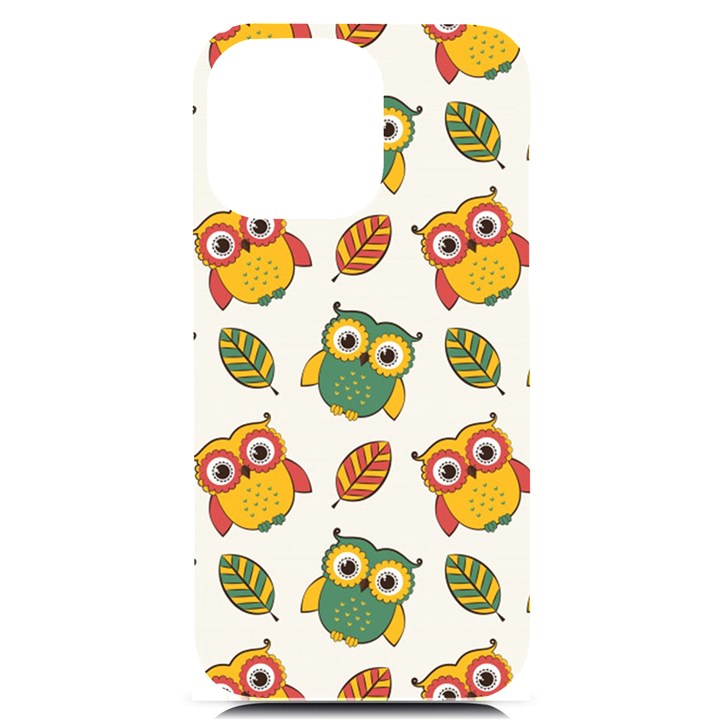 Background-with-owls-leaves-pattern iPhone 14 Pro Max Black UV Print Case