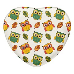 Background-with-owls-leaves-pattern Heart Glass Fridge Magnet (4 Pack) by uniart180623