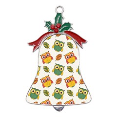 Background-with-owls-leaves-pattern Metal Holly Leaf Bell Ornament by uniart180623