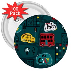 Seamless-pattern-hand-drawn-with-vehicles-buildings-road 3  Buttons (100 Pack)  by uniart180623