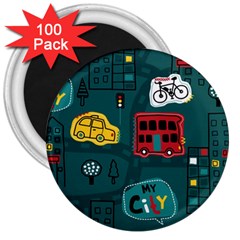 Seamless-pattern-hand-drawn-with-vehicles-buildings-road 3  Magnets (100 Pack) by uniart180623