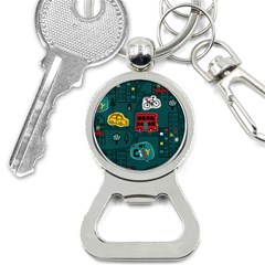 Seamless-pattern-hand-drawn-with-vehicles-buildings-road Bottle Opener Key Chain by uniart180623