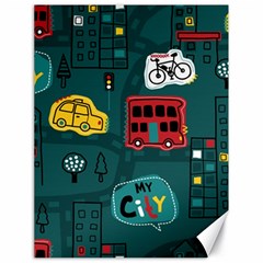 Seamless-pattern-hand-drawn-with-vehicles-buildings-road Canvas 18  X 24  by uniart180623