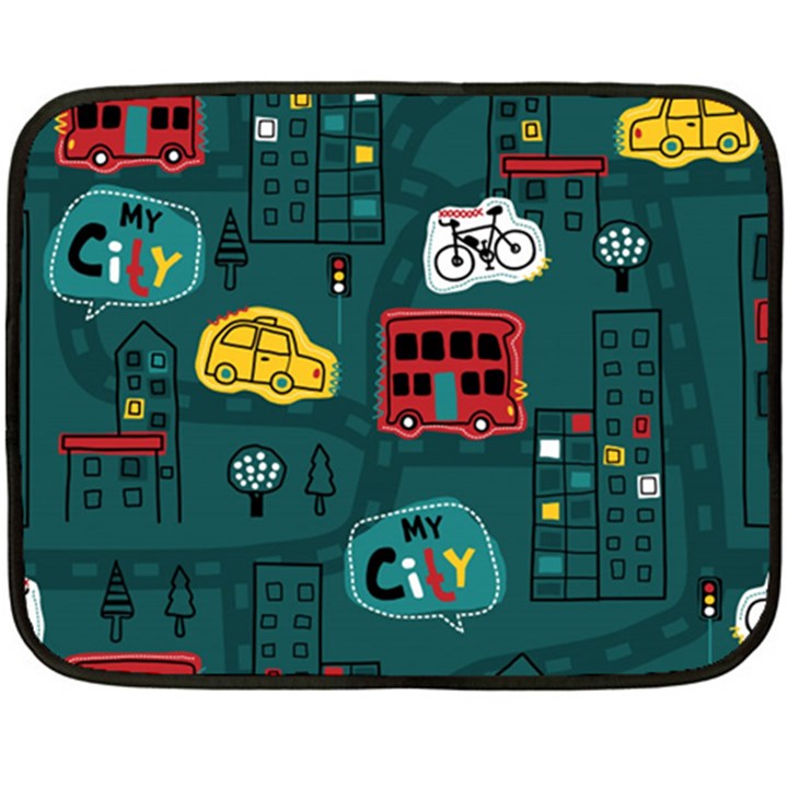 Seamless-pattern-hand-drawn-with-vehicles-buildings-road Two Sides Fleece Blanket (Mini)