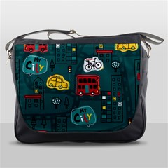 Seamless-pattern-hand-drawn-with-vehicles-buildings-road Messenger Bag by uniart180623