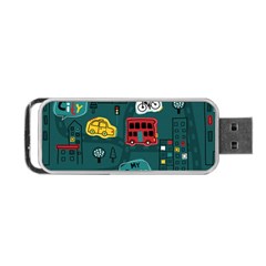 Seamless-pattern-hand-drawn-with-vehicles-buildings-road Portable Usb Flash (two Sides) by uniart180623