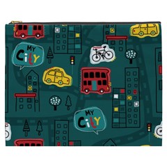 Seamless-pattern-hand-drawn-with-vehicles-buildings-road Cosmetic Bag (xxxl) by uniart180623