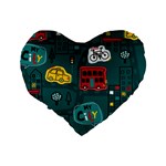 Seamless-pattern-hand-drawn-with-vehicles-buildings-road Standard 16  Premium Heart Shape Cushions Back