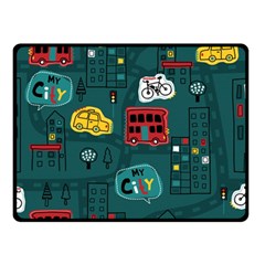 Seamless-pattern-hand-drawn-with-vehicles-buildings-road Two Sides Fleece Blanket (small) by uniart180623