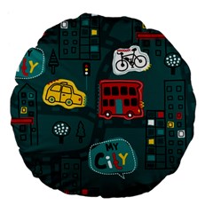 Seamless-pattern-hand-drawn-with-vehicles-buildings-road Large 18  Premium Flano Round Cushions by uniart180623