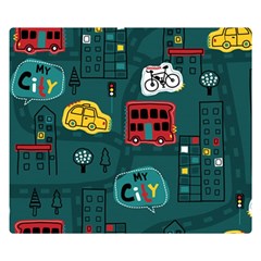 Seamless-pattern-hand-drawn-with-vehicles-buildings-road Two Sides Premium Plush Fleece Blanket (small) by uniart180623