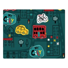 Seamless-pattern-hand-drawn-with-vehicles-buildings-road Two Sides Premium Plush Fleece Blanket (large) by uniart180623