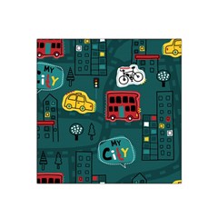 Seamless-pattern-hand-drawn-with-vehicles-buildings-road Satin Bandana Scarf 22  X 22  by uniart180623