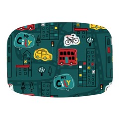 Seamless-pattern-hand-drawn-with-vehicles-buildings-road Mini Square Pill Box