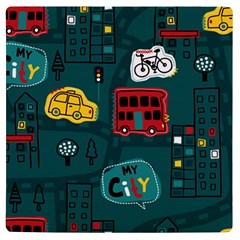 Seamless-pattern-hand-drawn-with-vehicles-buildings-road Uv Print Square Tile Coaster  by uniart180623