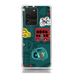 Seamless-pattern-hand-drawn-with-vehicles-buildings-road Samsung Galaxy S20 Ultra 6 9 Inch Tpu Uv Case by uniart180623