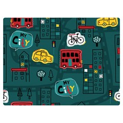 Seamless-pattern-hand-drawn-with-vehicles-buildings-road Two Sides Premium Plush Fleece Blanket (extra Small) by uniart180623