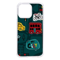 Seamless-pattern-hand-drawn-with-vehicles-buildings-road Iphone 14 Pro Max Tpu Uv Print Case by uniart180623