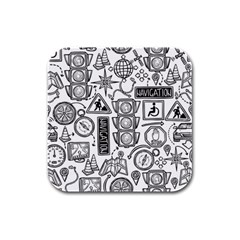 Navigation-seamless-pattern Rubber Square Coaster (4 Pack) by uniart180623