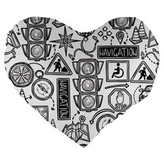 Navigation-seamless-pattern Large 19  Premium Heart Shape Cushions by uniart180623