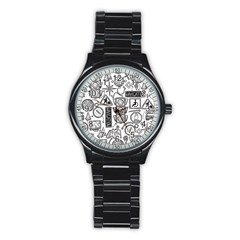 Navigation-seamless-pattern Stainless Steel Round Watch by uniart180623