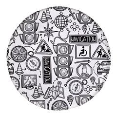 Navigation-seamless-pattern Round Glass Fridge Magnet (4 Pack)