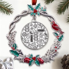 Navigation-seamless-pattern Metal X mas Wreath Holly Leaf Ornament by uniart180623