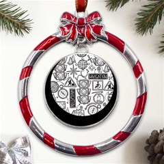 Navigation-seamless-pattern Metal Red Ribbon Round Ornament by uniart180623