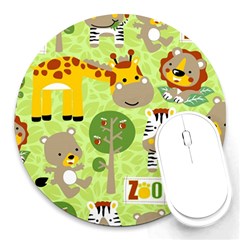 Funny-animals-cartoon Round Mousepad by uniart180623