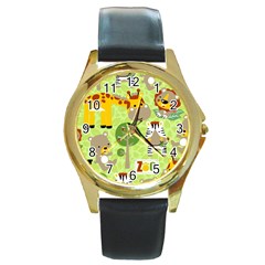 Funny-animals-cartoon Round Gold Metal Watch by uniart180623