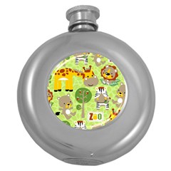 Funny-animals-cartoon Round Hip Flask (5 Oz) by uniart180623