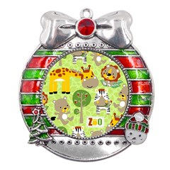 Funny-animals-cartoon Metal X mas Ribbon With Red Crystal Round Ornament by uniart180623