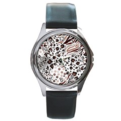 Mix-animal-skin-prints-seamless-pattern-vector Round Metal Watch by uniart180623