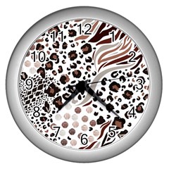 Mix-animal-skin-prints-seamless-pattern-vector Wall Clock (silver) by uniart180623