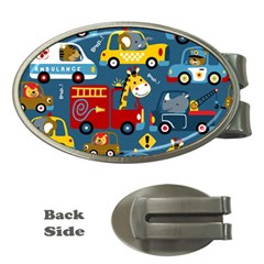 Seamless-pattern-vehicles-cartoon-with-funny-drivers Money Clips (oval)  by uniart180623