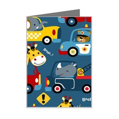 Seamless-pattern-vehicles-cartoon-with-funny-drivers Mini Greeting Card by uniart180623