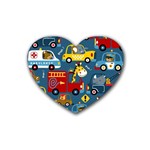 Seamless-pattern-vehicles-cartoon-with-funny-drivers Rubber Coaster (Heart) Front