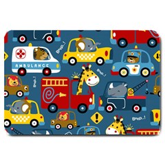 Seamless-pattern-vehicles-cartoon-with-funny-drivers Large Doormat by uniart180623